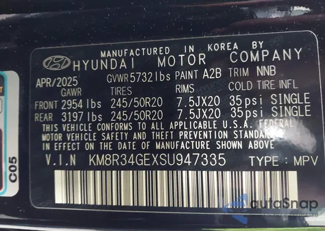 2025 Hyundai Palisade Xrt z USA, uszkodzony, nr VIN KM8R34GEXSU947335